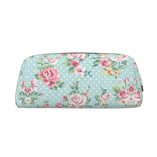 Stifteetui für Schüler, Leder, mit Reißverschluss, Rosa mit Rosenblüten, gold, Einheitsgröße, Kosmetiktasche von SDEGTHO