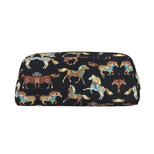 Stifteetui für Schüler, Leder, mit Reißverschluss, braunes Pferd, für Füllfederhalter, gold, Einheitsgröße, Kosmetiktasche von SDEGTHO