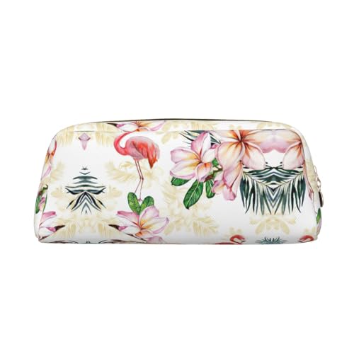 Stifteetui für Schüler mit Flamingo-Blumendruck, Leder, mit Reißverschluss, für Füllfederhalter, gold, Einheitsgröße, Kosmetiktasche von SDEGTHO