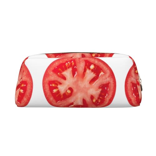 Stifteetui für Schüler mit Tomatenscheiben-Druck, Leder, Reißverschluss, für Füllfederhalter, gold, Einheitsgröße, Kosmetiktasche von SDEGTHO