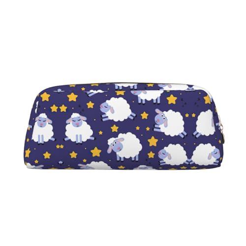 Stifteetui mit Schaf-Motiv, Leder, Reißverschluss, für Füllfederhalter, für Schüler, gold, Einheitsgröße, Kosmetiktasche von SDEGTHO