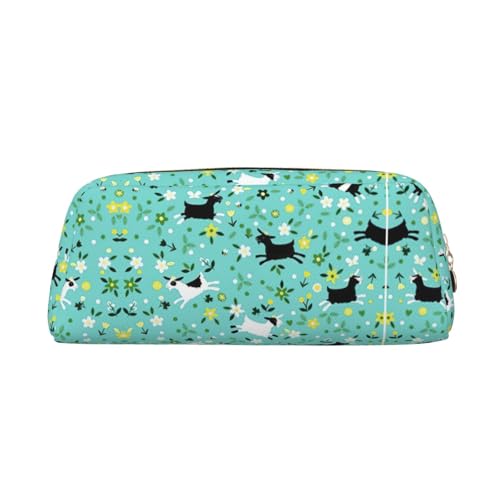 Stifteetui mit Ziegenfrolmotiv, Leder, Reißverschluss, für Schüler, gold, One Size, Kosmetiktasche von SDEGTHO