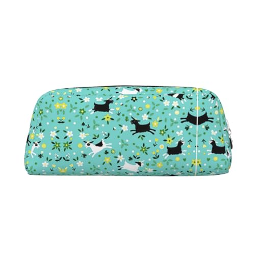 Stifteetui mit Ziegenfrolmotiv, Leder, Reißverschluss, für Schüler, silber, Einheitsgröße, Kosmetiktasche von SDEGTHO