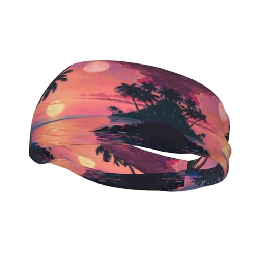 Tropischer Sonnenuntergang Stirnband Haar Schweiß Stirnband Kopf Wrap Haar Rutschfest Dehnbar Waschbar Make-up Stirnband von SDEGTHO