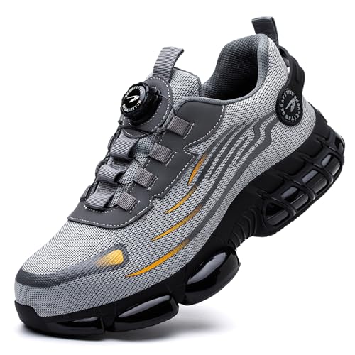 SDEQA Arbeitsschuhe Herren Damen Sicherheitsschuhe Stahlkappenschuhe Sportlich Schuhe Drehknöpfe Atmungsaktiv Arbeitsschutzschuhe,Grau,46 EU von SDEQA