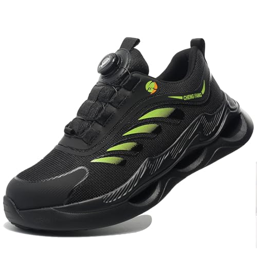 SDEQA Arbeitsschuhe Sicherheitsschuhe Herren Damen Anti-Piercing Arbeitsturnschuhe mit Drehbarer Knopf Leicht Atmungsaktiv Komfort Stahlkappenschuhe,Black a,40 EU von SDEQA