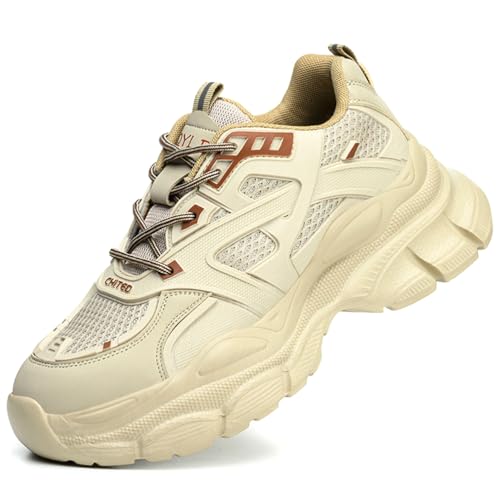 SDEQA Arbeitsschuhe Trends Sicherheitsschuhe Damen Leicht Sportlich Atmungsaktiv Mode Schutzschuhe Anti-Smash Anti-Punktur Stahlkappenschuhe,Gelb,40 EU von SDEQA