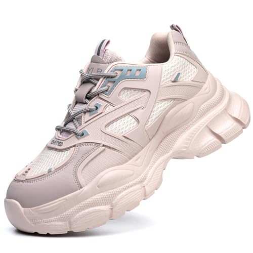 SDEQA Arbeitsschuhe Trends Sicherheitsschuhe Damen Leicht Sportlich Atmungsaktiv Mode Schutzschuhe Anti-Smash Anti-Punktur Stahlkappenschuhe,Rosa,41 EU von SDEQA