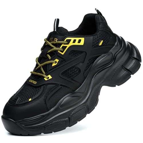 SDEQA Arbeitsschuhe Trends Sicherheitsschuhe Damen Leicht Sportlich Atmungsaktiv Mode Schutzschuhe Anti-Smash Anti-Punktur Stahlkappenschuhe,Schwarz,39 EU von SDEQA