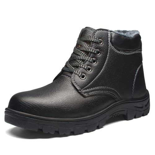 SDEQA Arbeitsstiefel Sicherheitsschuhe Herren Damen mit Stahlkappe Knöchelhoch Leder Sicherheitsschuhe leicht ergonomisch rutschhemmend,Schwarz,38 EU von SDEQA