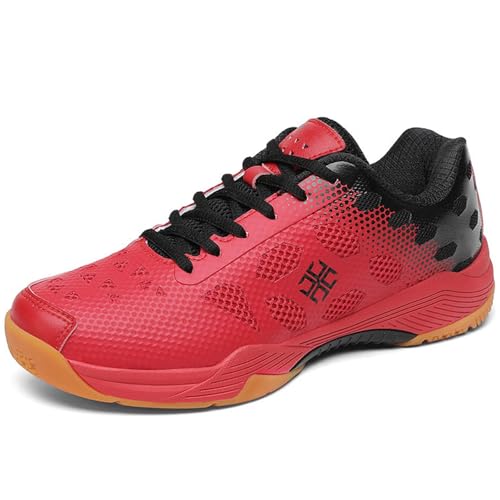 SDEQA Badmintonschuhe Herren Tennisschuhe Leichte rutschfeste atmungsaktive Squashschuhe für Pickleball Volleyball,Rot,44 EU von SDEQA