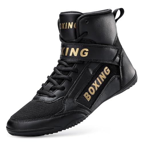 SDEQA Boxschuhe Herren Leichte Kampfsport Boxschuhe Atmungsaktive Bodybuilding Boxen Stiefel athletik Fitnesschuhe Große,Schwarz,44 EU von SDEQA