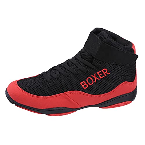 SDEQA Boxstiefel Erwachsene Kinder Wrestling -Kampfstiefel Leicht Atmungsaktives Gummi -Sohle Fitness -Kletterschuhe,Rot,36 EU von SDEQA