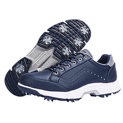 SDEQA Extra Weit Golfschuhe Für Herren Mit Spikes Professionell Wasserdicht Golfschuhe Anti-Skid Leichtgewicht Atmungsaktiv,Blau,46 EU von SDEQA