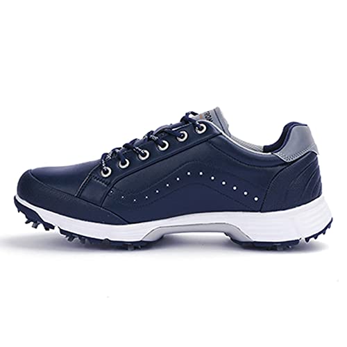 SDEQA Extra Weit Golfschuhe Für Herren Mit Spikes Professionell Wasserdicht Golfschuhe Anti-Skid Leichtgewicht Atmungsaktiv,Blau,49 EU von SDEQA