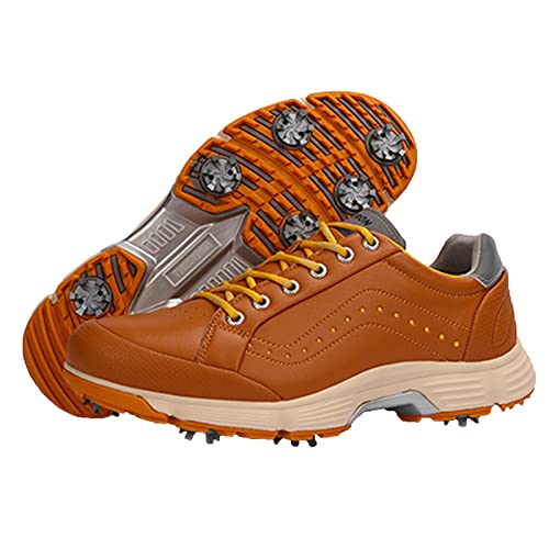 SDEQA Extra Weit Golfschuhe Für Herren Mit Spikes Professionell Wasserdicht Golfschuhe Anti-Skid Leichtgewicht Atmungsaktiv,Gelb,44 EU von SDEQA
