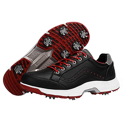 SDEQA Extra Weit Golfschuhe Für Herren Mit Spikes Professionell Wasserdicht Golfschuhe Anti-Skid Leichtgewicht Atmungsaktiv,Schwarz,44 EU von SDEQA