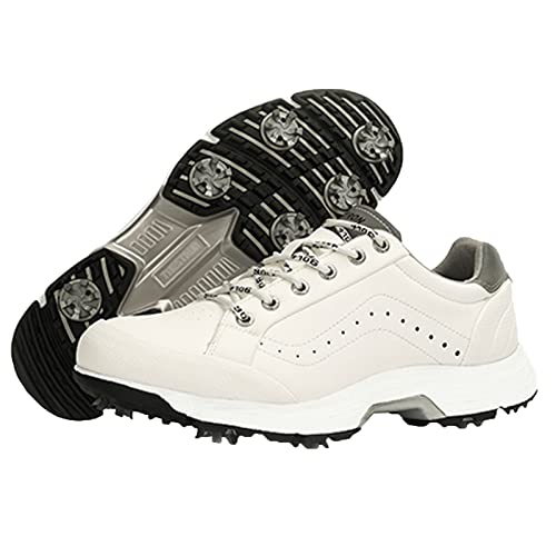 SDEQA Extra Weit Golfschuhe Für Herren Mit Spikes Professionell Wasserdicht Golfschuhe Anti-Skid Leichtgewicht Atmungsaktiv,Weiß,49 EU von SDEQA