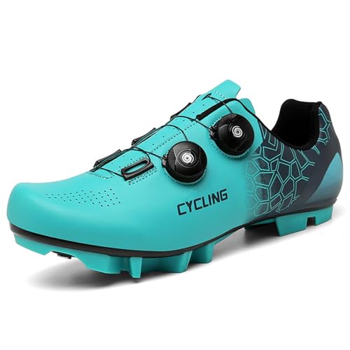 SDEQA Fahrradschuhe Herren Damen Mountainbike Schuhe kompatibel mit SPD 2 Schrauben mit Cleats, atmungsaktiv Outdoor- MTB Radschuhe,Blau,44 EU von SDEQA