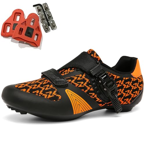 SDEQA Fahrradschuhe Herren Damen Rennradschuhe Kompatibel mit Peloton Look SPD SPD-SL Delta Lock Pedal rennrad Reitschuhe Spinning Schuhen,Orange,42 EU von SDEQA