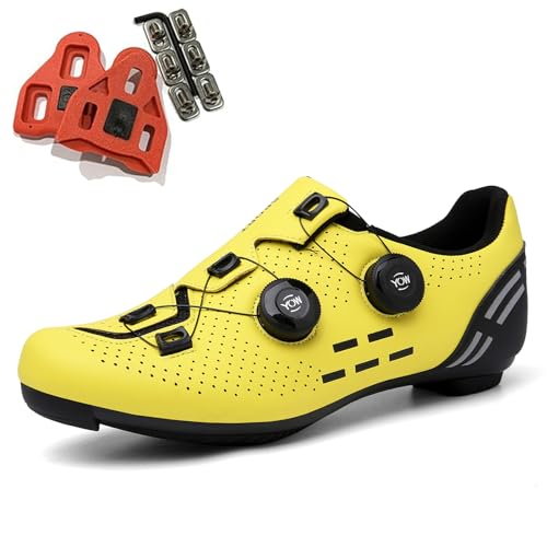 SDEQA Fahrradschuhe Herren Radschuhe Rennrad Schuhe Kompatibel mit Peloton Look SPD SPD-SL Delta Lock Pedal Atmungsaktive Radsportschuhe Reitschuhe,Gelb,44 EU von SDEQA