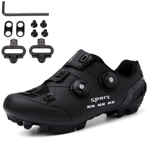 SDEQA Fahrradschuhe MTB Für Herren Damen, Fahrradschuhe Mountainbike Schuhe Kompatibel Mit SPD 2 Schrauben Mit Cleats, Unisex Radsportschuhe,Schwarz,41 EU von SDEQA