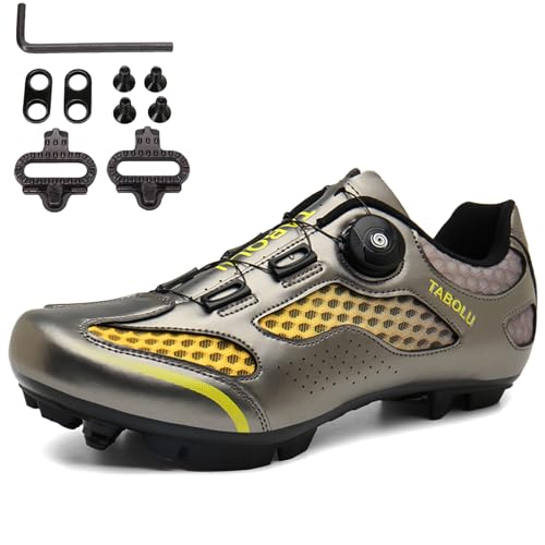 SDEQA Fahrradschuhe MTB Herren Damen, Radschuhe Mountainbike Schuhe Sneaker Kompatibel Mit SPD 2 Schrauben Mit Cleats Outdoor-Fahrrad Indoor Schuhe mit Schnalle,Grau,39 EU von SDEQA