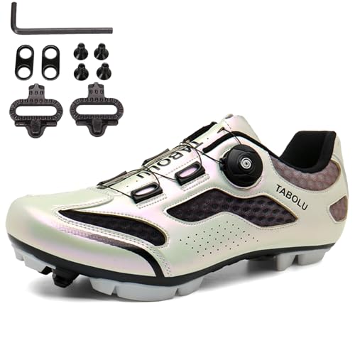 SDEQA Fahrradschuhe MTB Herren Damen, Radschuhe Mountainbike Schuhe Sneaker Kompatibel Mit SPD 2 Schrauben Mit Cleats Outdoor-Fahrrad Indoor Schuhe mit Schnalle,Weiß,39 EU von SDEQA