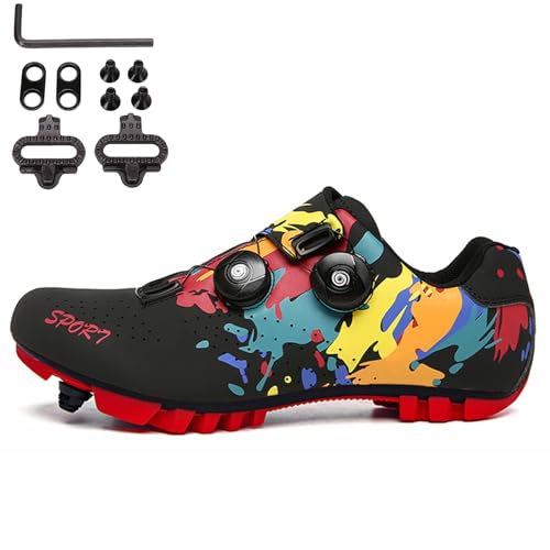 SDEQA Fahrradschuhe MTB Herren Damen Mountainbike Schuhe Kompatible mit SPD 2 Bolts Pedals with Cleats Unisex Radsportschuhe Draussen,Schwarz,43 EU von SDEQA