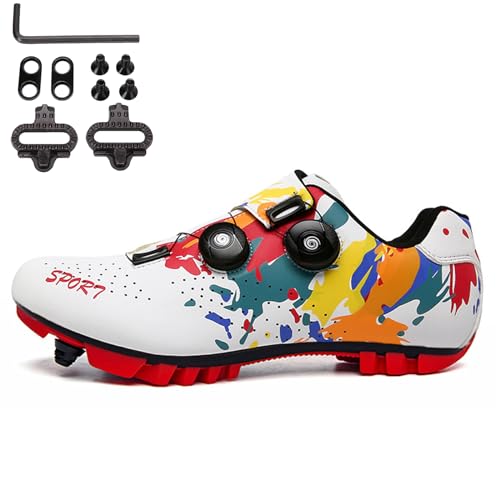 SDEQA Fahrradschuhe MTB Herren Damen Mountainbike Schuhe Kompatible mit SPD 2 Bolts Pedals with Cleats Unisex Radsportschuhe Draussen,Weiß,44 EU von SDEQA