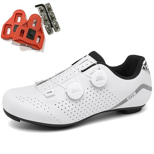 SDEQA Fahrradschuhe Rennrad Herren Damen Atmungsaktive Radsportschuhe Kompatibe Look SPD SPD-SL Delta Lock Pedal Reitschuhe Spinning Schuhen,Weiß,39 EU von SDEQA
