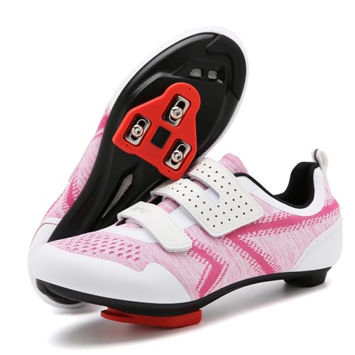 SDEQA Fahrradschuhe für Herren Damen Rennrad Radschuhe Atmungsaktive Radsportschuhe Kompatibe Look SPD SPD-SL Delta Lock Pedal Reitschuhe,Rosa,38 EU von SDEQA