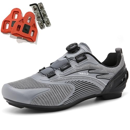 SDEQA Fahrradschuhe für Herren Damen Rennrad Schuhe Kompatibel mit Peloton Look SPD SPD-SL Delta Cleats Entsperren Schuhe drinnen/draussen,Grau,44 EU von SDEQA