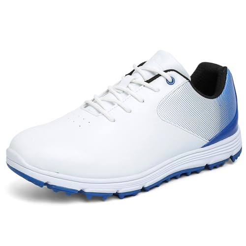 SDEQA Golfschuhe für Herren wasserdichte Atmungsaktive rutschfest Leichte Golf Spikeless Sport Schuhe mit Luftgepolsterte Golf Turnschuhe,White c,45 EU von SDEQA