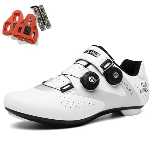 SDEQA Herren Fahrradschuhe Damen MTB Radsportschuhe Atmungsaktive Kompatibles mit Peloton Schuhen Look SPD SPD-SL Delta Lock Pedal Rennrad Mountainbike Schuhe,Weiß,44 EU von SDEQA