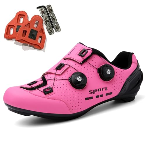 SDEQA Herren Fahrradschuhe Damen Rennrad Sneakers Kompatible mit Peloton Look SPD SPD-SL Delta Lock Pedal Anti-Skid Atmungsaktiv Radschuhe Schuhe,Rosa,36 EU von SDEQA