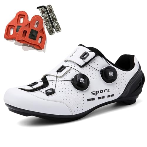 SDEQA Herren Fahrradschuhe Damen Rennrad Sneakers Kompatible mit Peloton Look SPD SPD-SL Delta Lock Pedal Anti-Skid Atmungsaktiv Radschuhe Schuhe,Weiß,36 EU von SDEQA