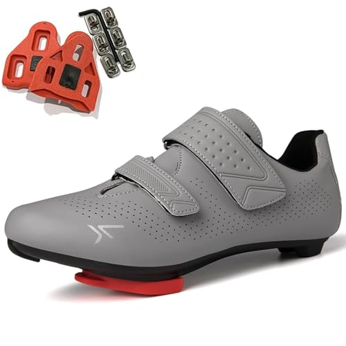 SDEQA Herren Fahrradschuhe Road Bikes Schuhe Kompatibel mit Peloton Look SPD SPD-SL Delta Lock Pedal Unisex Rennradschuhe Spinning Schuhen Draussen,Grau,44 EU von SDEQA