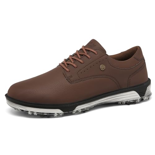 SDEQA Herren Golfschuhe Anti-Rutsch-Leichte Golfschuh mit Spikes Große Größe Golf-Sport-Sneaker,Braun,46 EU von SDEQA