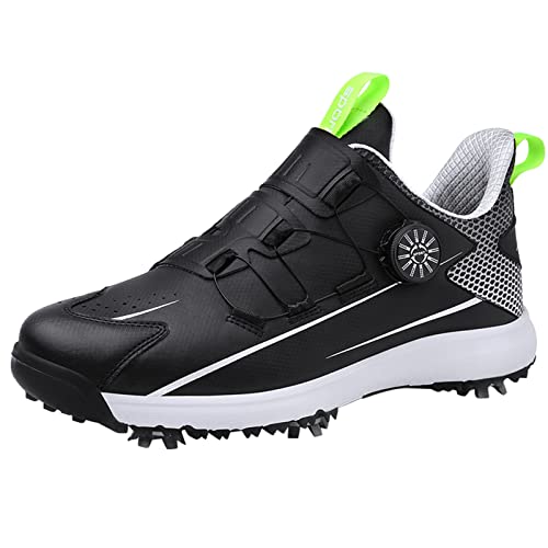 SDEQA Herren-Golfschuhe Mit Spikes wasserdichte Outdoor-Golf-Sportschuhe Leichte rutschfeste Freizeitschuhe,Schwarz,42 EU von SDEQA