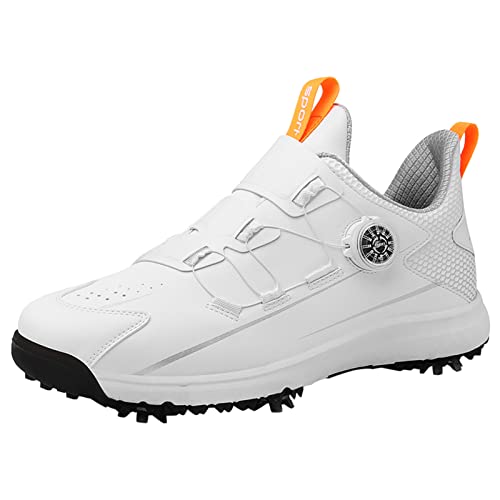 SDEQA Herren-Golfschuhe Mit Spikes wasserdichte Outdoor-Golf-Sportschuhe Leichte rutschfeste Freizeitschuhe,Weiß,39 EU von SDEQA