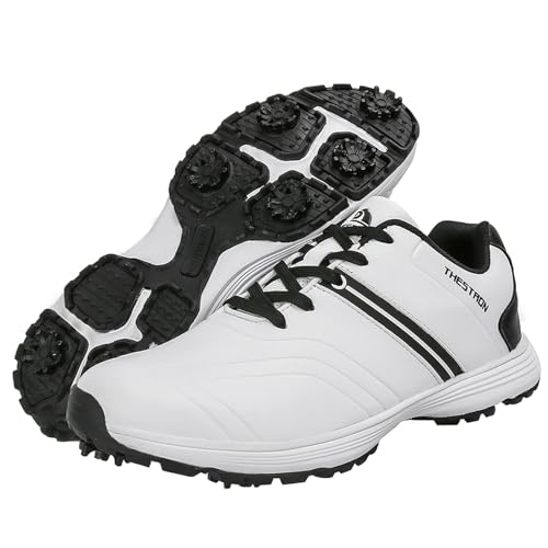 SDEQA Herren Golfschuhe mit Spikes Outdoor Wasserdicht Atmungsaktiv Golfschuhe Turnschuhe Anti-Rutsch-Wanderschuhe,White a,48 EU von SDEQA