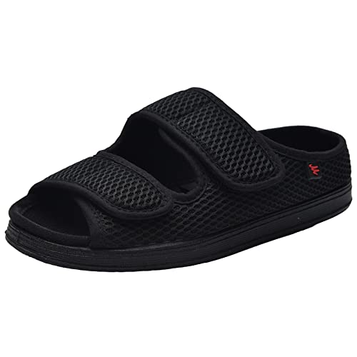 SDEQA Herrenschuhe Mit Verstellbarer Breite Diabetiker-Pantoffel Memory Foam Large Size Plus Düngemittel Anti-Rutsch-Sohle,Schwarz,48 EU von SDEQA