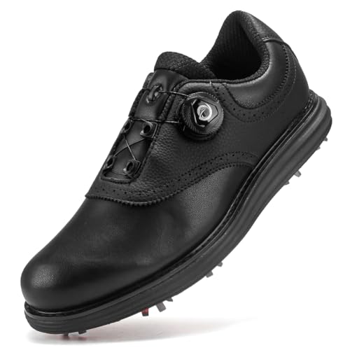 SDEQA Leder Golf Schuhe Männer mit 9 Spikes Outdoor wasserdichte Turnschuhe Große Größe,A,47 EU von SDEQA