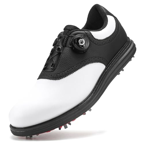 SDEQA Leder Golf Schuhe Männer mit 9 Spikes Outdoor wasserdichte Turnschuhe Große Größe,B,48 EU von SDEQA