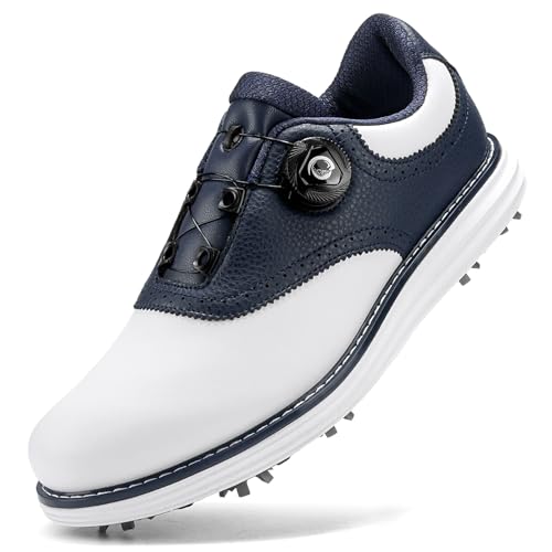 SDEQA Leder Golf Schuhe Männer mit 9 Spikes Outdoor wasserdichte Turnschuhe Große Größe,C,44.5 EU von SDEQA