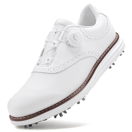 SDEQA Leder Golf Schuhe Männer mit 9 Spikes Outdoor wasserdichte Turnschuhe Große Größe,D,45 EU von SDEQA