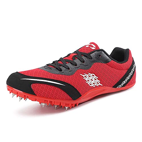 SDEQA Leichtathletik-Spike-Schuhe Herren Laufschuhe Für Sprints, 8 abnehmbaren Nägel Leichtathletikschuhe mit Spikes & Sprint Herren Kinder Damen Jugendsportschuhe,Rot,41 EU von SDEQA