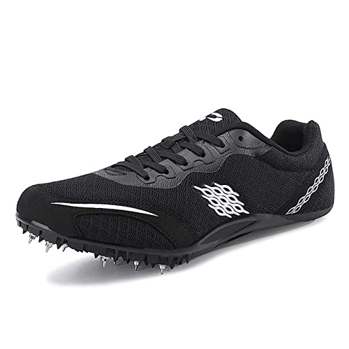 SDEQA Leichtathletik-Spike-Schuhe Herren Laufschuhe Für Sprints, 8 abnehmbaren Nägel Leichtathletikschuhe mit Spikes & Sprint Herren Kinder Damen Jugendsportschuhe,Schwarz,44 EU von SDEQA