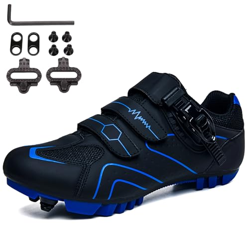 SDEQA MTB Schuhe, Moutntain Fahrradschuhe Herren Damen kompatibel mit SPD 2 Schrauben mit Cleats Radschuhe Mountainbike Schuhe Draussen Radsportschuhe,Black Blue,41 EU von SDEQA